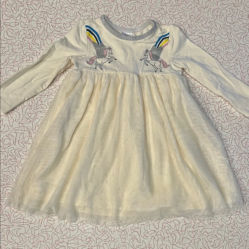 Hanna Andersson Cream Tulle Tutu‎ Dress with Pegasus Embroidery Size 3